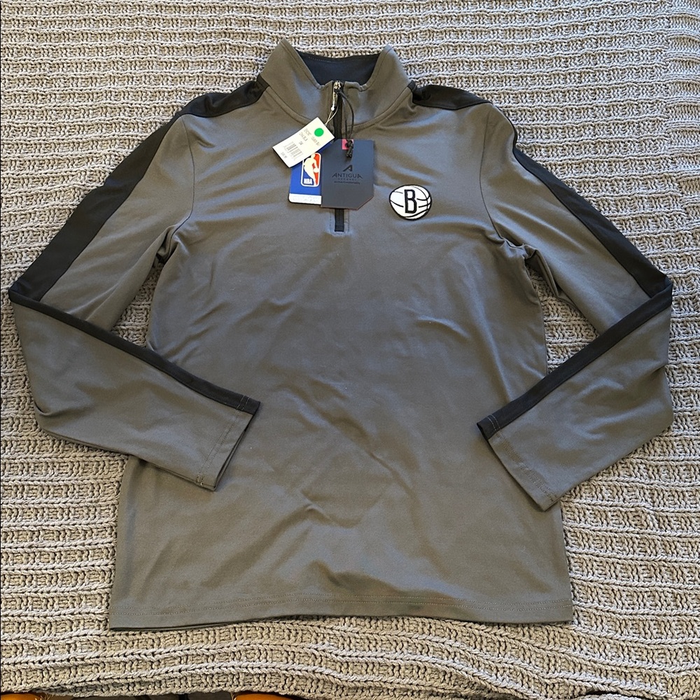 NWT Brooklyn Nets Quarter Zip Antiguan size small black/gray